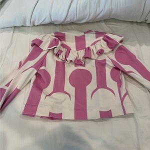 Pink and White Ruffle Long Sleeve Top